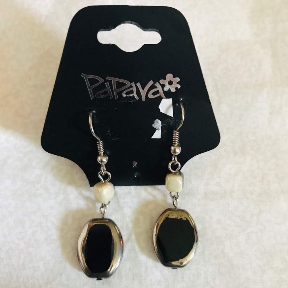Papaya Black Oval Dangle Drop Hook Fasten Earrings